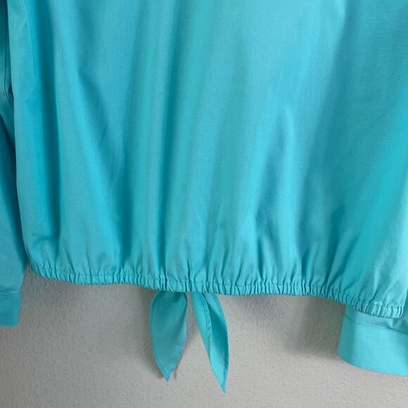 Chicos Womens XL No Iron Turquoise Button Up Shirt Roll Tab Sleeve Blouse - Picture 9 of 9